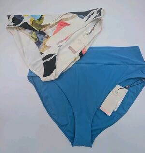 2x Calia Women's Swim Bottoms XXL Wide Banded High Rise Tranquil Blue/Collage